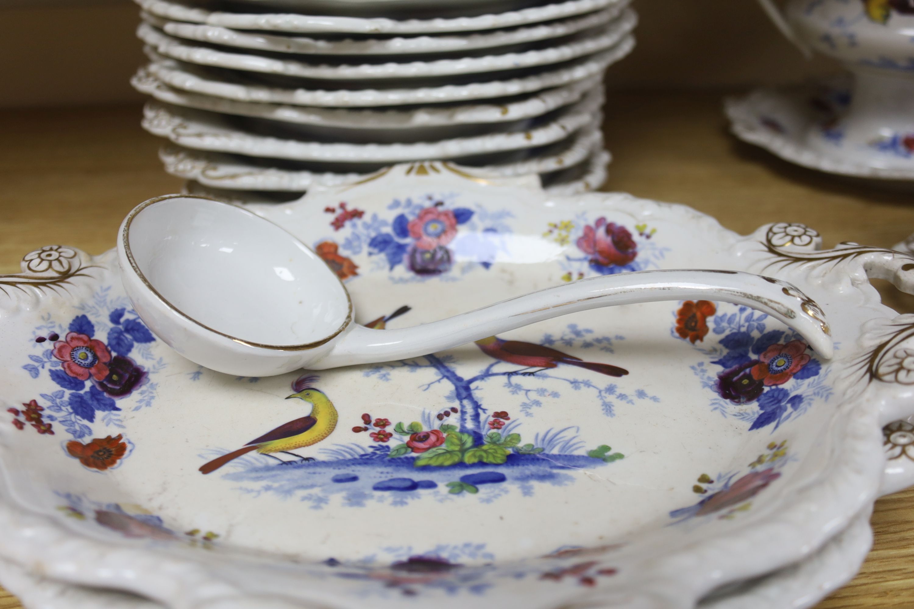 A John W. Ridgway Granite china Oriental birds part dessert service, c.1835